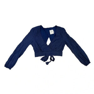 Style Rack Tie Back Wrap Top | Navy  Blue Pinstripe | Size S